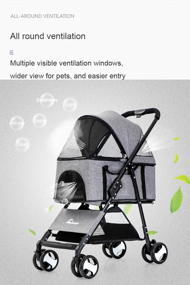 Custom Logo Pet Outdoor Carts Teddy Stroller Small Cat Trolley Folding Pet Stroller Dog Portable Luxury Wholesale Pet Stroller details