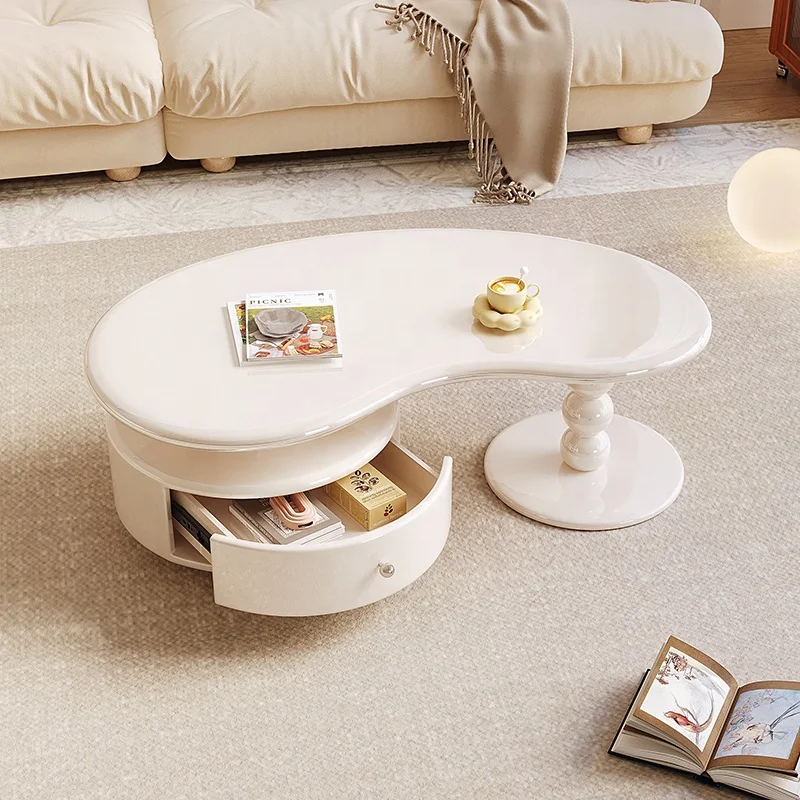 Modern Simple French Style End Table Cream Colour Luxury Cloud Coffee Table with Drawer
