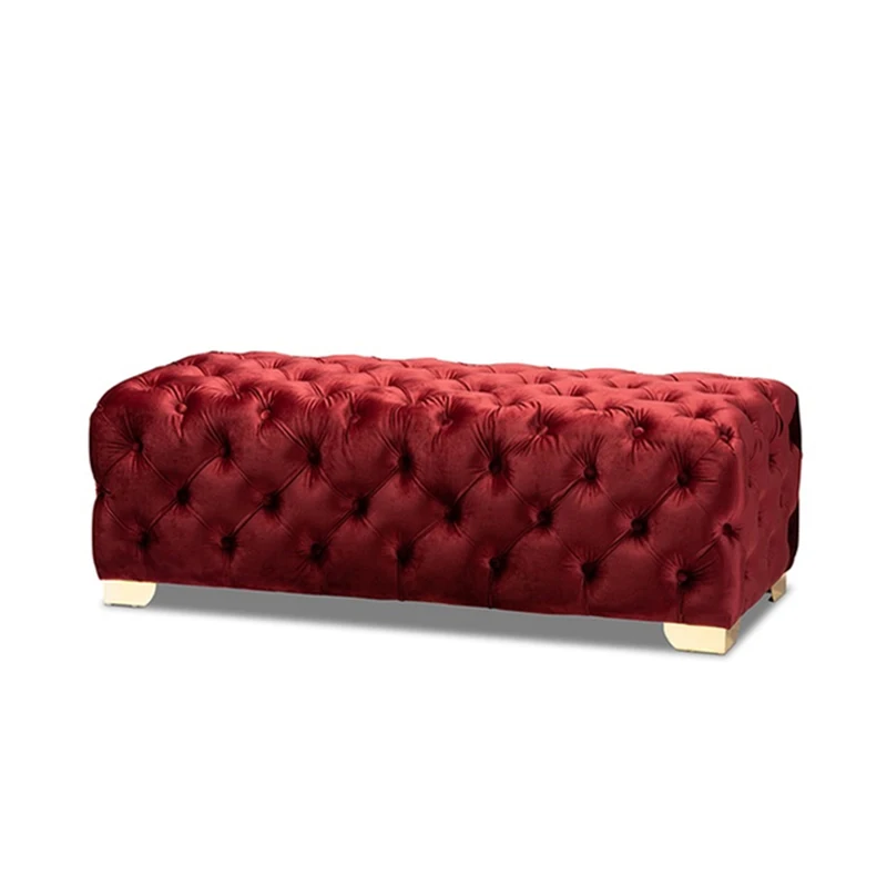 red tufted bench