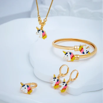 wholesale  kids waterproof  Necklace Bracelet  Earrings Rings Girl Unicorn Jewelry Set