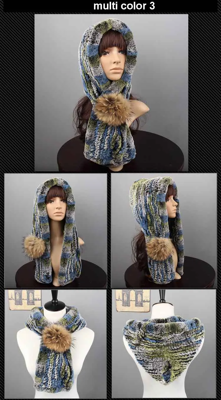 knit rex fur hood scarf multi 3  2