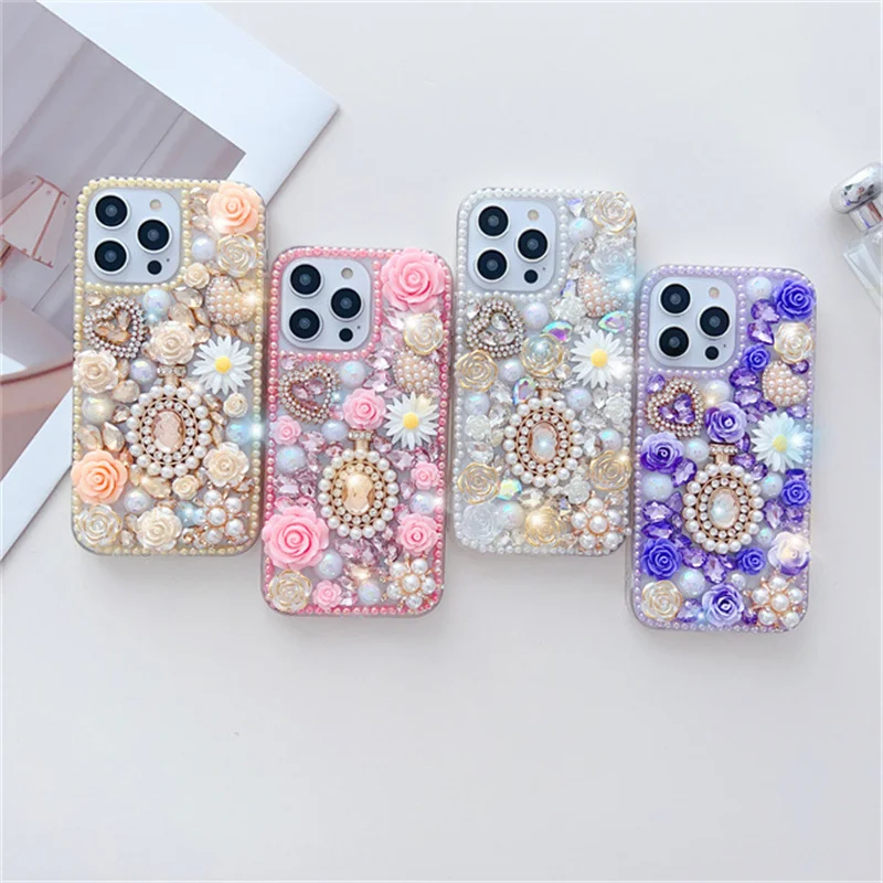 Luxury Phone Case Rhinestone Handmade Bling Glitter Case For iPhone 15 14 13 12 11 Pro Max 7 8 Plus Bling Diamond Mobile Covers