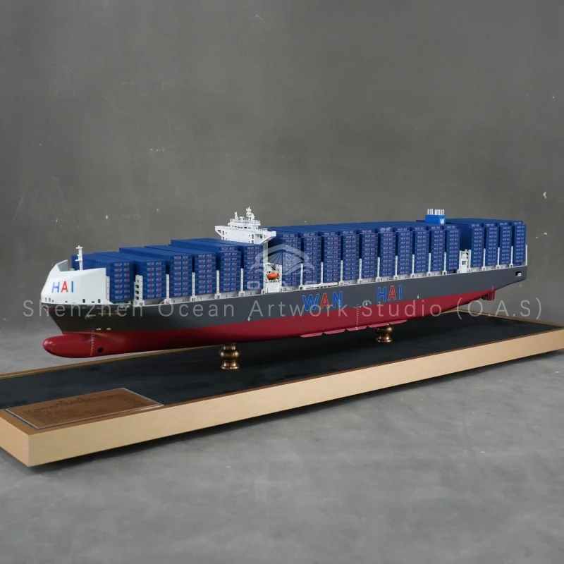 This container ship model from Korean Shipbuilding displays bulbous bow, keel and other ship parts. Highly detailed, ideal for maritime teaching and exhibition. Custom available, perfect ornament for shipping industry gifts and marine structure demonstration.Amber@vesselmodel.com Tel:+86 18038048785