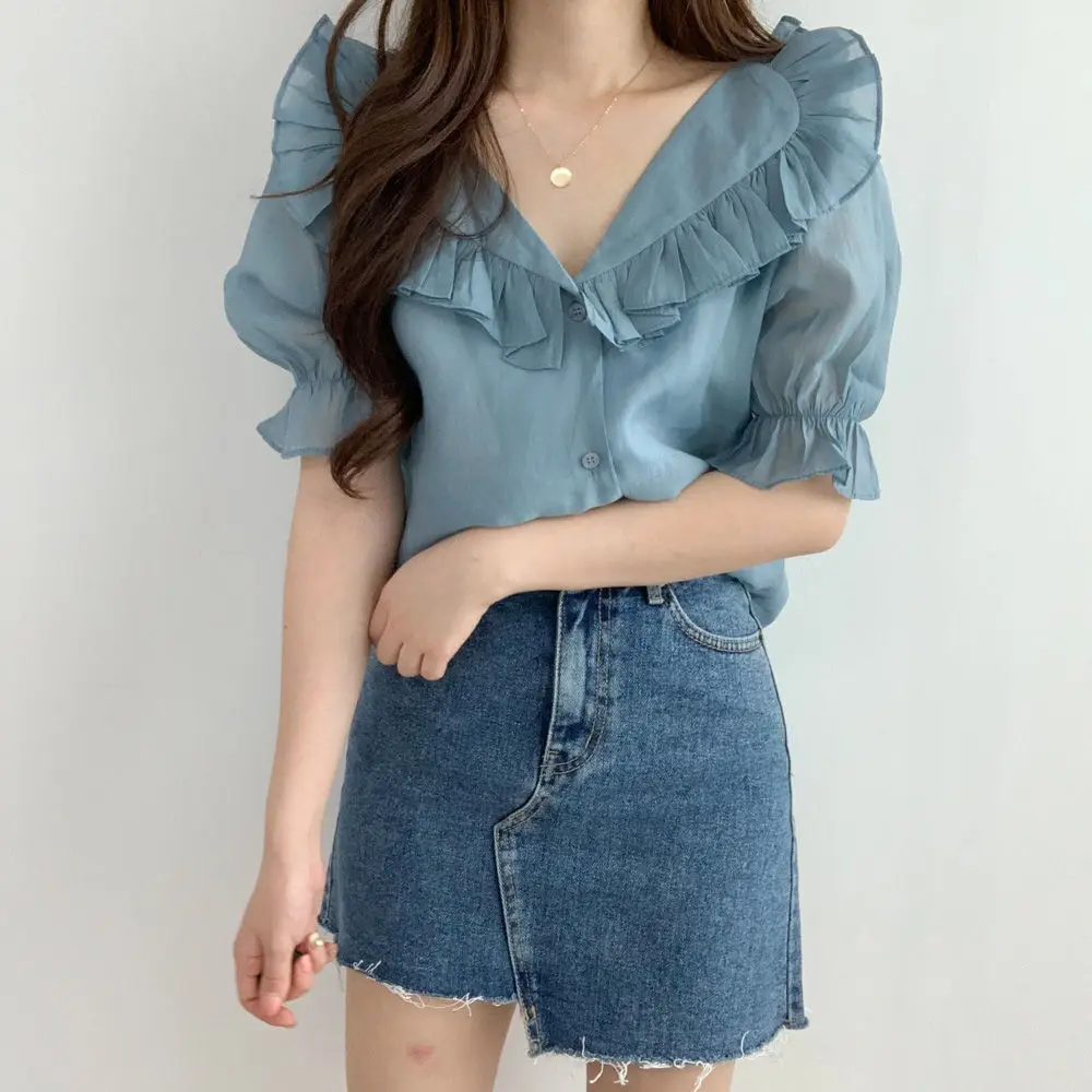 2024 New SBM fashion casual summer puff sleeve shirts for women dress design tops clothing graphic pleated ladies