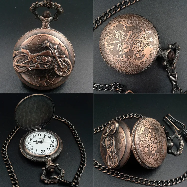 Wholesale Custom Top Vintage Outdoor Red Bronze Case Antique Pocket Watches Old Quartz Pocket Watches Chain