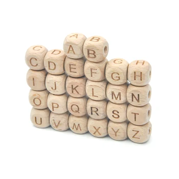 Custom 10mm 12mm Cube Wooden English Alphabet Letter Beads With Hole