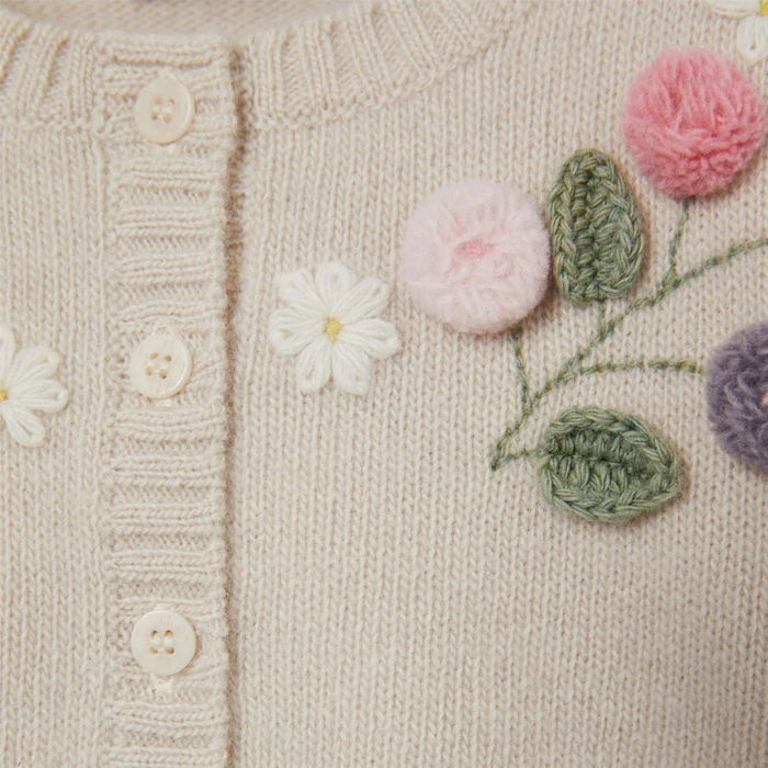 OEM&ODM custom wholesale new fashion baby girl's sweater cotton knitted kids cardigan sweater with embroidery flower