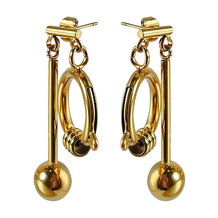 18K Gold Plated Stainless Steel Jewelry Circle Long Tassel Pendant Punk Style Accessories Earrings E211345