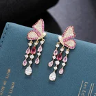 New Earrings QIANZUYIN New Product 925 Silver Needle Rhinestone Tassel Butterfly Wings Earrings