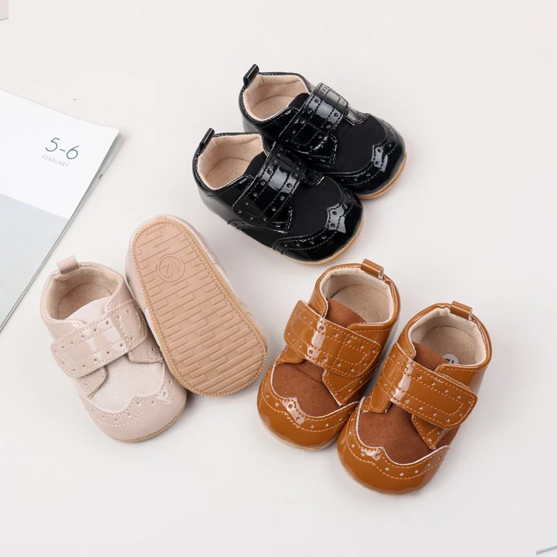 New Arrival Anti-Slip TPR Soft PU Baby Dress Shoes with Flat Outsole for Boys and Girls Tollder Baby Walking Shoes 0-15M factory