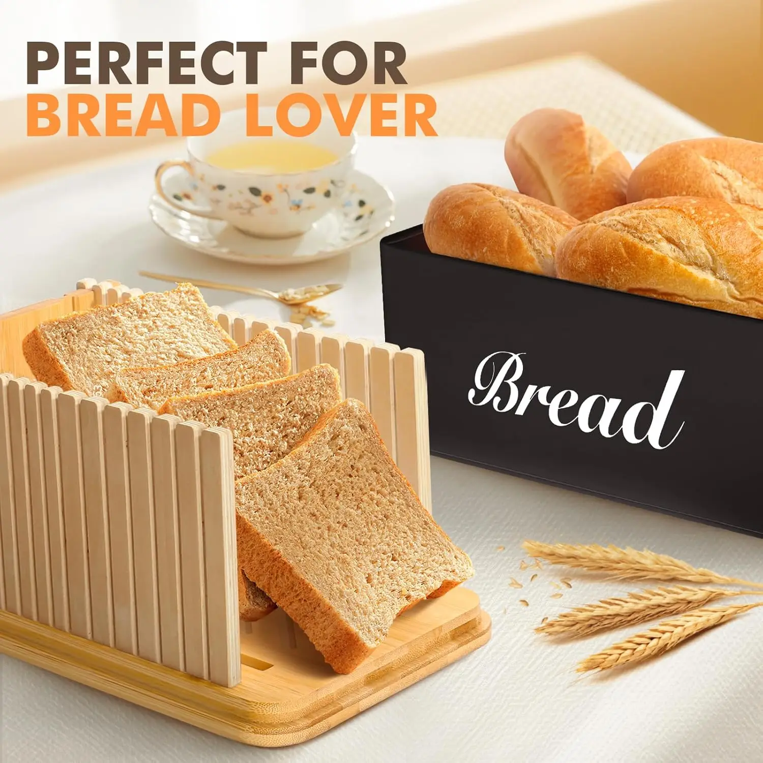 product bread slicer box black bamboo metal kitchen counter top 3 in 1 multi function storage container loaf slicing tray-7