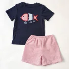 2020 Summer Cute Tractor Appliques Children's Green Seersucker Short Sleeve Cotton Shirt Clothing Sets