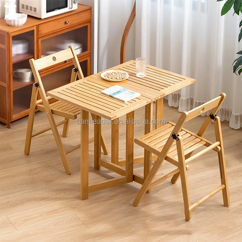 Folding Furniture Room Hideaway Dining Table With Chair Set Portable Bamboo Foldable Double Leaf Butterfly Folding Dining Table
