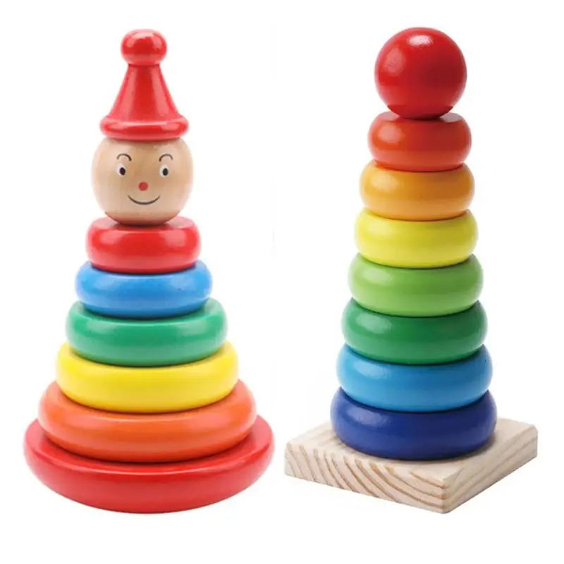 Rainbow Tower Ring Wooden Stacking Stack Up Kid Baby Educational Toy JvAB 