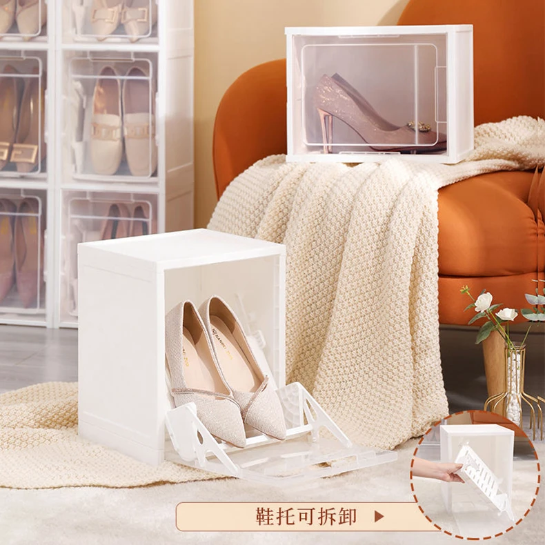 Plastic Big Container Wholesale Shoes Set Storage Boxes Organizer Drop Front High-heeled Shoe Box Organizers