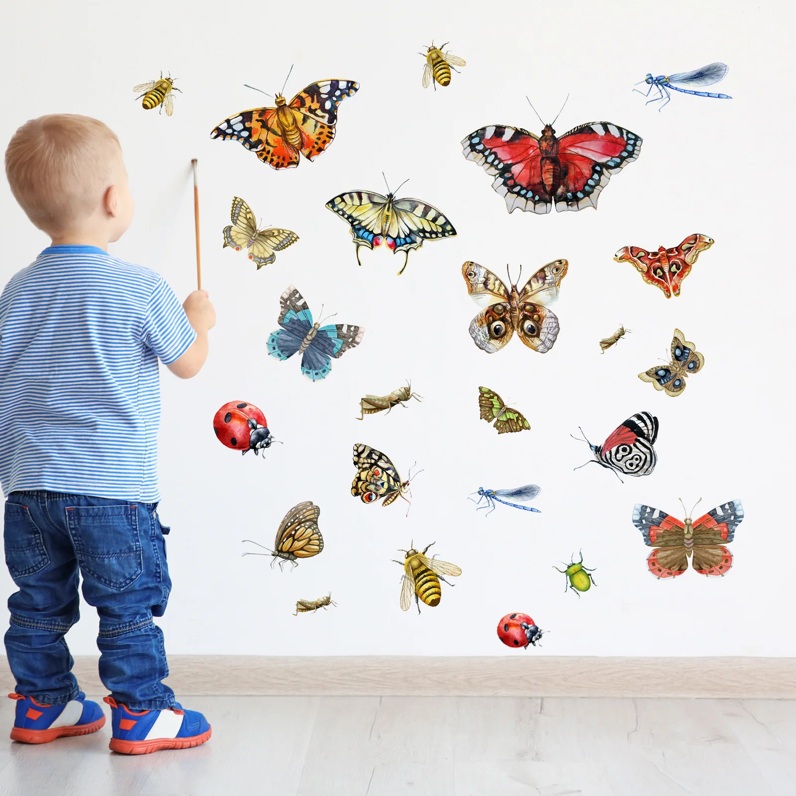 Watercolor Butterfly Dragonfly Insect Wall Stickers Living Room Sofa