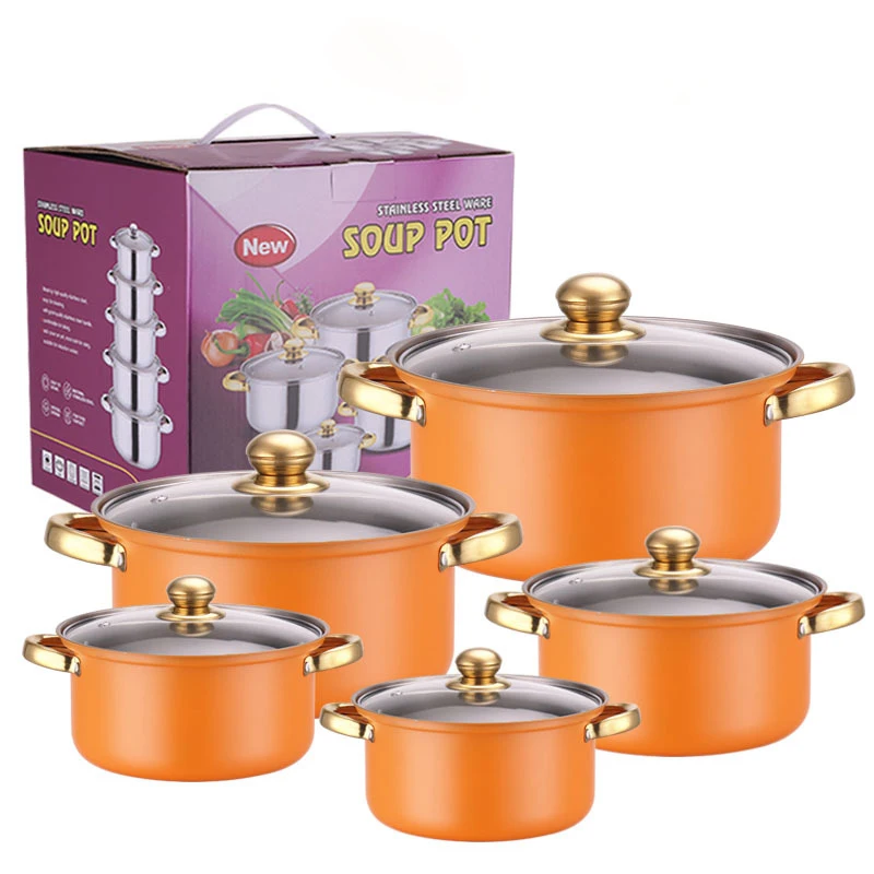 10 Piece Wholesale Kitchen Ware Stock Pot Stainless Steel Cooking milk and soup Pot Cookware Set