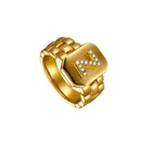 Cz Ring 2021 Recommend New Hiphop Jewelry Trendy Adjustable Watchband 14K Gold Plated CZ Letter Ring