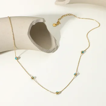 XL22232 18K Gold Plated Stainless Steel Chain Link Evil Turquoise Eyes Necklaces Women Fashion Jewelry Wholesale