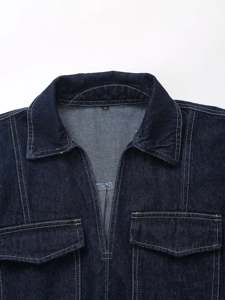 2024 Spring New Women's Turn Down Collar Denim Blue Color Casual Fashion Denim Short Shirt Jacket manufacture