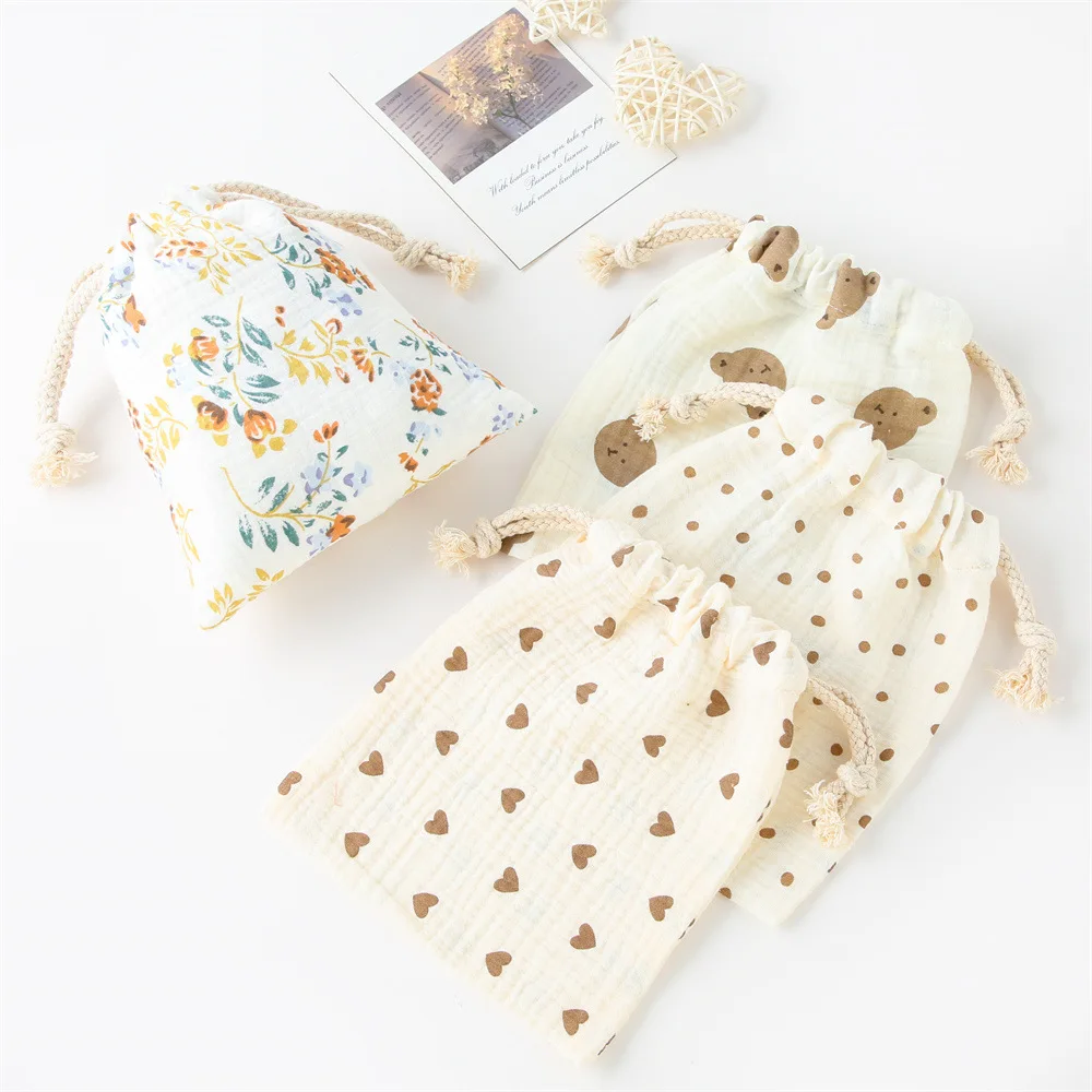 Multipurpose Drawstring Gift Pouch Bag Double Drawstring Cotton Muslin Storage Bags