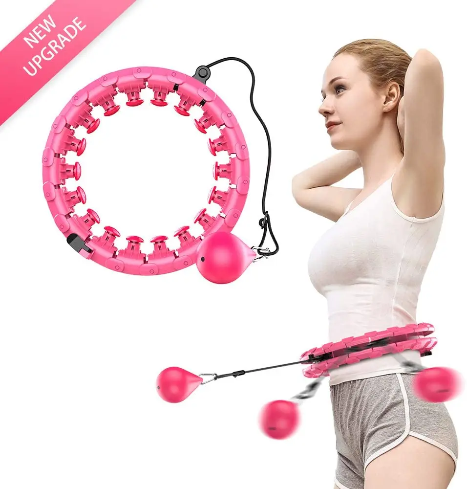TAIMEI Hula Ring Hoops Adult Fitness for Weight Loss Massage Weighted Hula Circle 24 Detachable Fitness Ring with 360 Degree Auto-Spinning Ball Gymnastics 