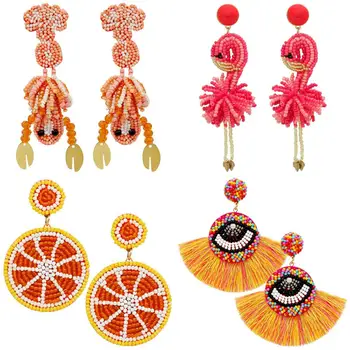 Handmade Miyuki Aretes glass seed bead bird flamingo earrings