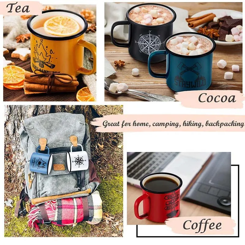 Factory Wholesale Cheap Vintage Tea Cup Customized Logo Printed Design Travel Camping Metal Enamel Coffee Mug