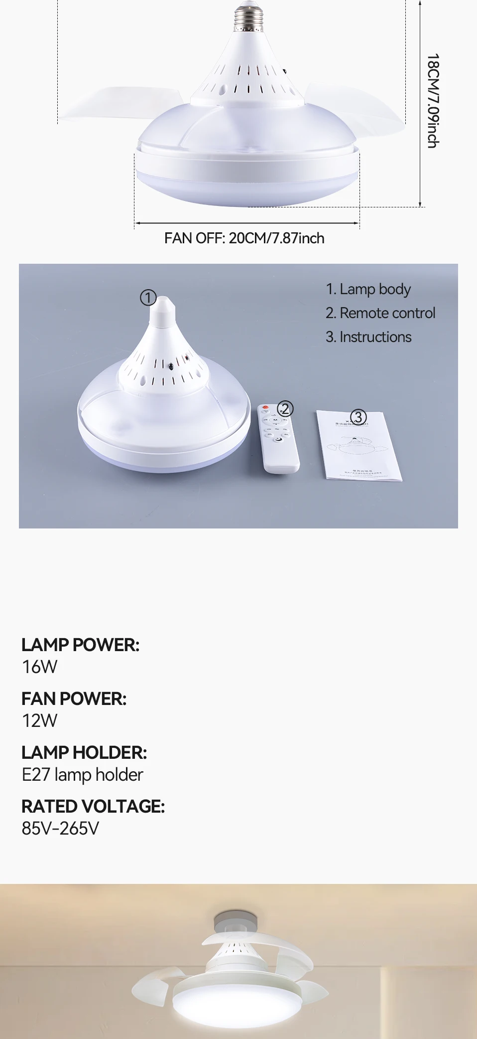 Ceiling Fan, AC85-265V, E27 - detail 14