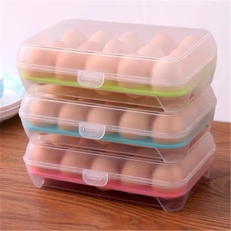 Popular Portable Egg Storage Tray Box Plastic Anti-Breaking 15 Grid Eggs Holder Kitchen Anti-collision Plastic Egg Box