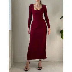 New women's long skirt 2023 European and American cross-border long-sleeved solid color women's dress in stock