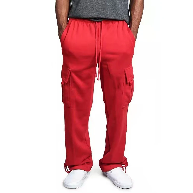 red cargo joggers