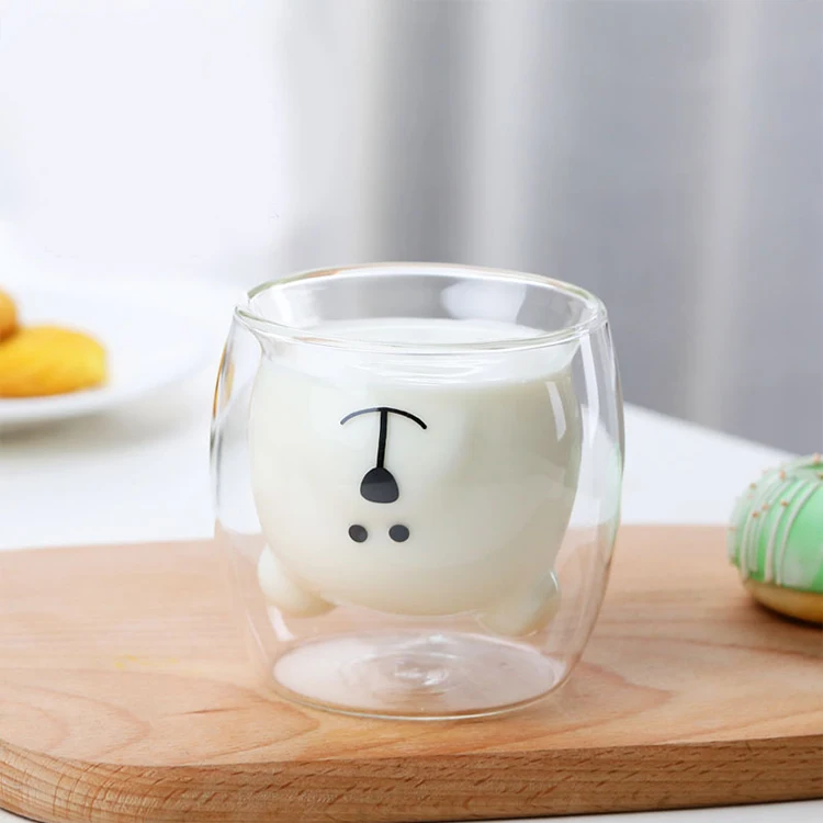 2024 Cute Premium Borosilicate Glass Bear Mugs Double Wall Glass colorful Glass Tea Cup