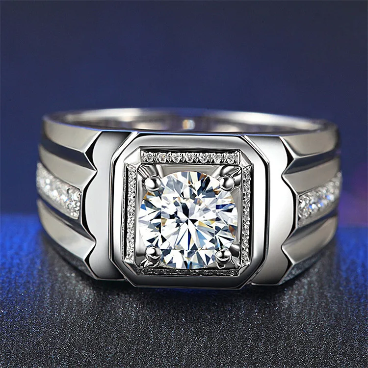 Platinum-Plated 18K Gold Diamond Ring Men'S Proposal Wedding Diamond Black Diamond Ring