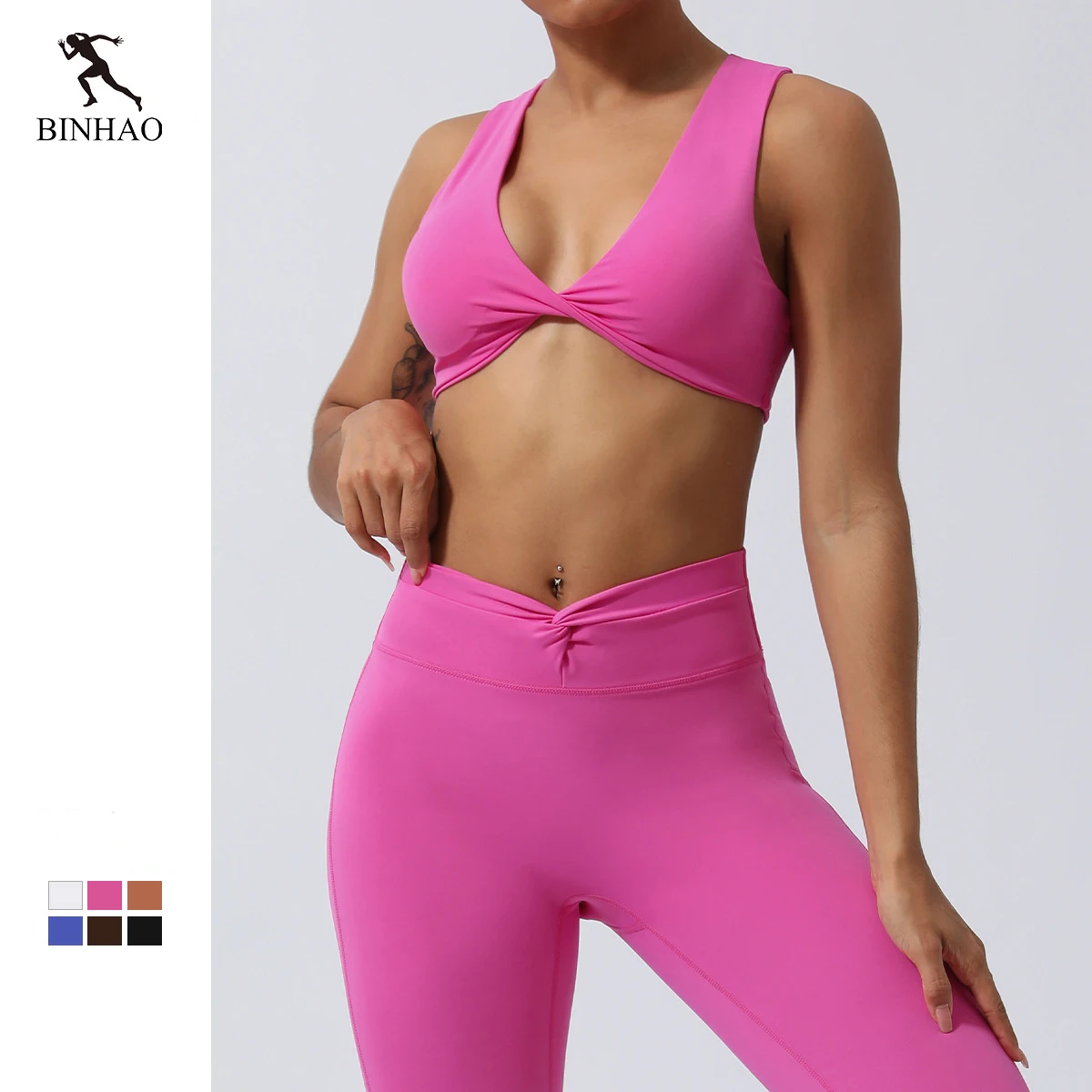 Stylish Gym Sportswear Soft Comfort Padded Bra V Cross Waist Yoga Pants Women Two Piece Gym Yoga Set