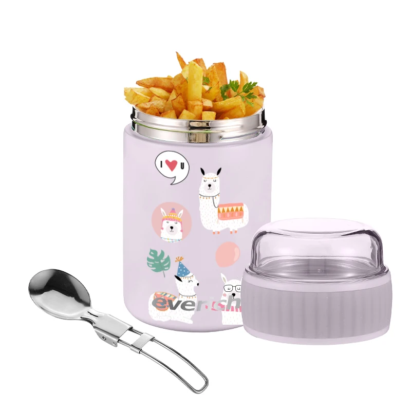 Customized Color Durable Stainless Steel Inner Vacuum Food Jar Kids Lunch Box with Spoon