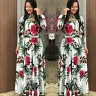 Maxi Oversize Casual Women Summer Print Robe Big Swing High Neck Plus Size Streetwear Long Sleeve Maxi Dress