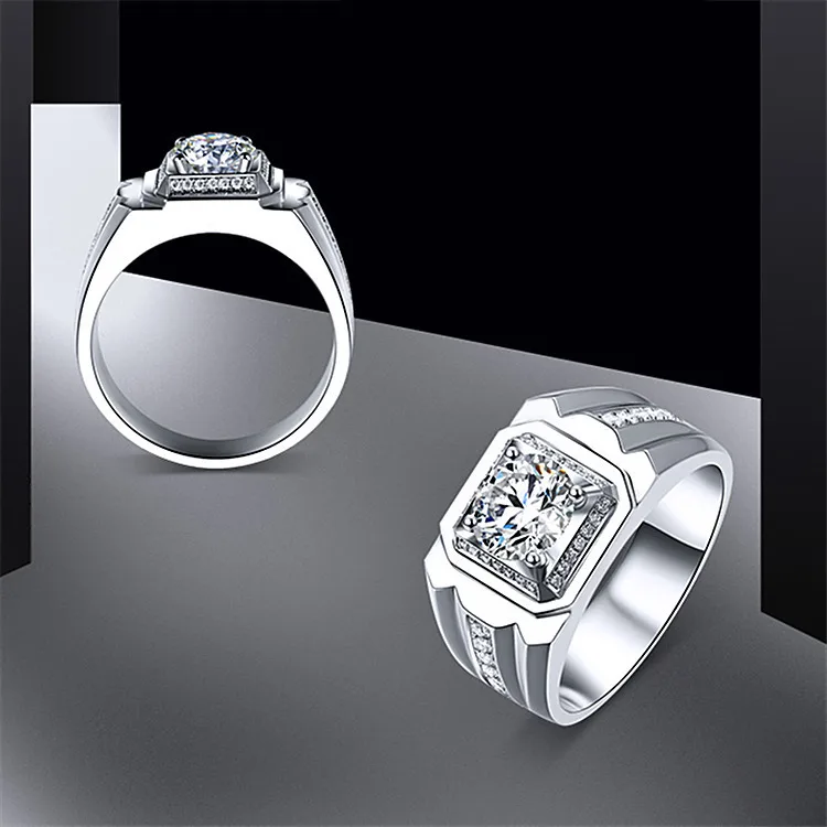 Platinum-Plated 18K Gold Diamond Ring Men'S Proposal Wedding Diamond Black Diamond Ring