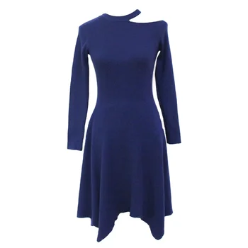 spring and autumn women celebrities with the same paragraph solid color slim knitting round neck sweater dress