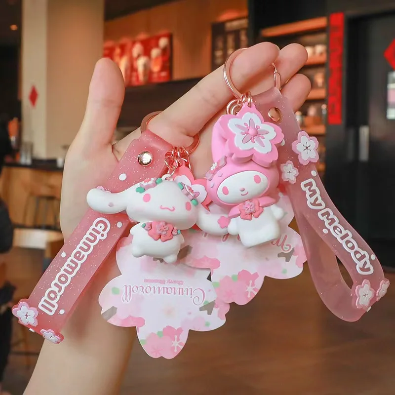 Kawaii Hello Kitty Keychain Pink Kuromi Melody Cinnamoroll Car Pendant Key Ring Ornaments Toys Kids Dolls Girl&Child Gift