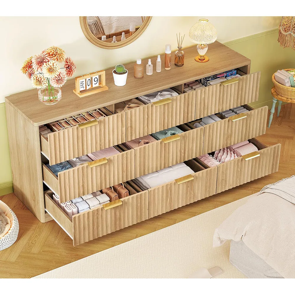product nu deco fluted modern dresser 9 drawers 63 wide wood with metal handles mdf panel for bedroom living room storage-2