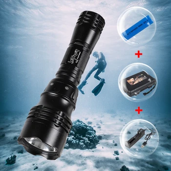 Diving Photography Equipment T6 USB Rechargeable Underwater Waterproof Led Torch Scuba Dive Light, Led Diving Flashlight
