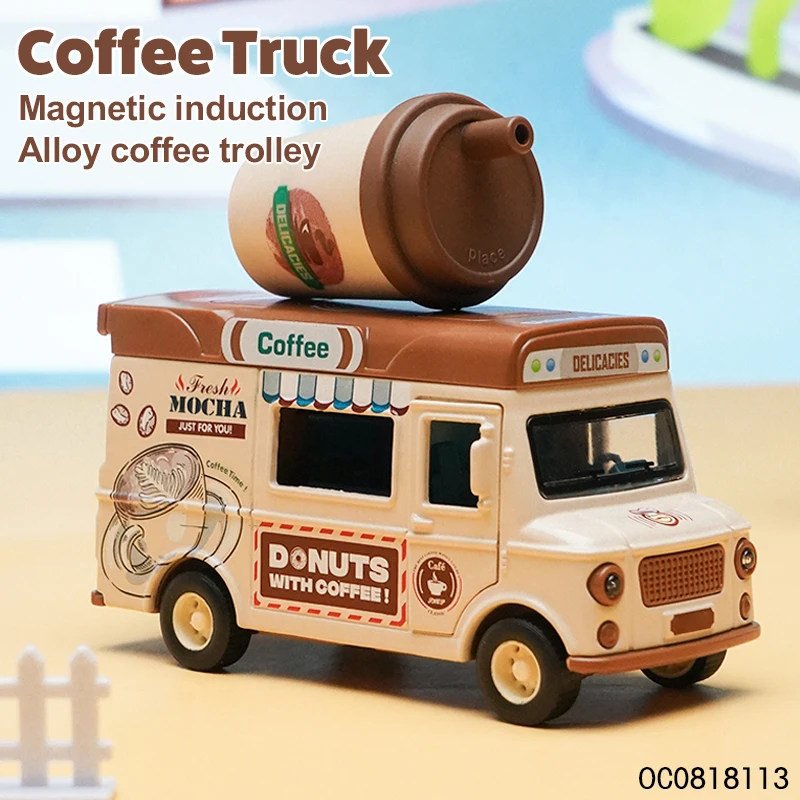Diecast toys cars pullback metal model mobile coffee car 1:36 with sound and light