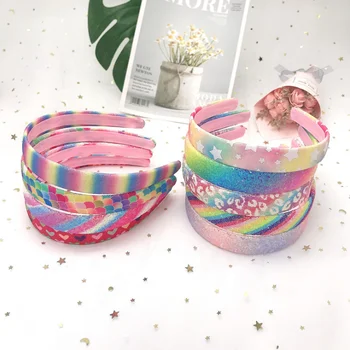 UNIQ Rainbow Headbands Sweet Hairband Children Head Bands For Girls Sequin Printed Heart Mermaid Hair Accessories for Kids