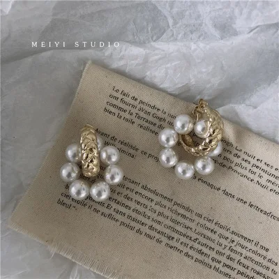 Minimalist Stainless Steel Circle Jewelry Freshwater Pearl Stud  Dangle Earrings For Women