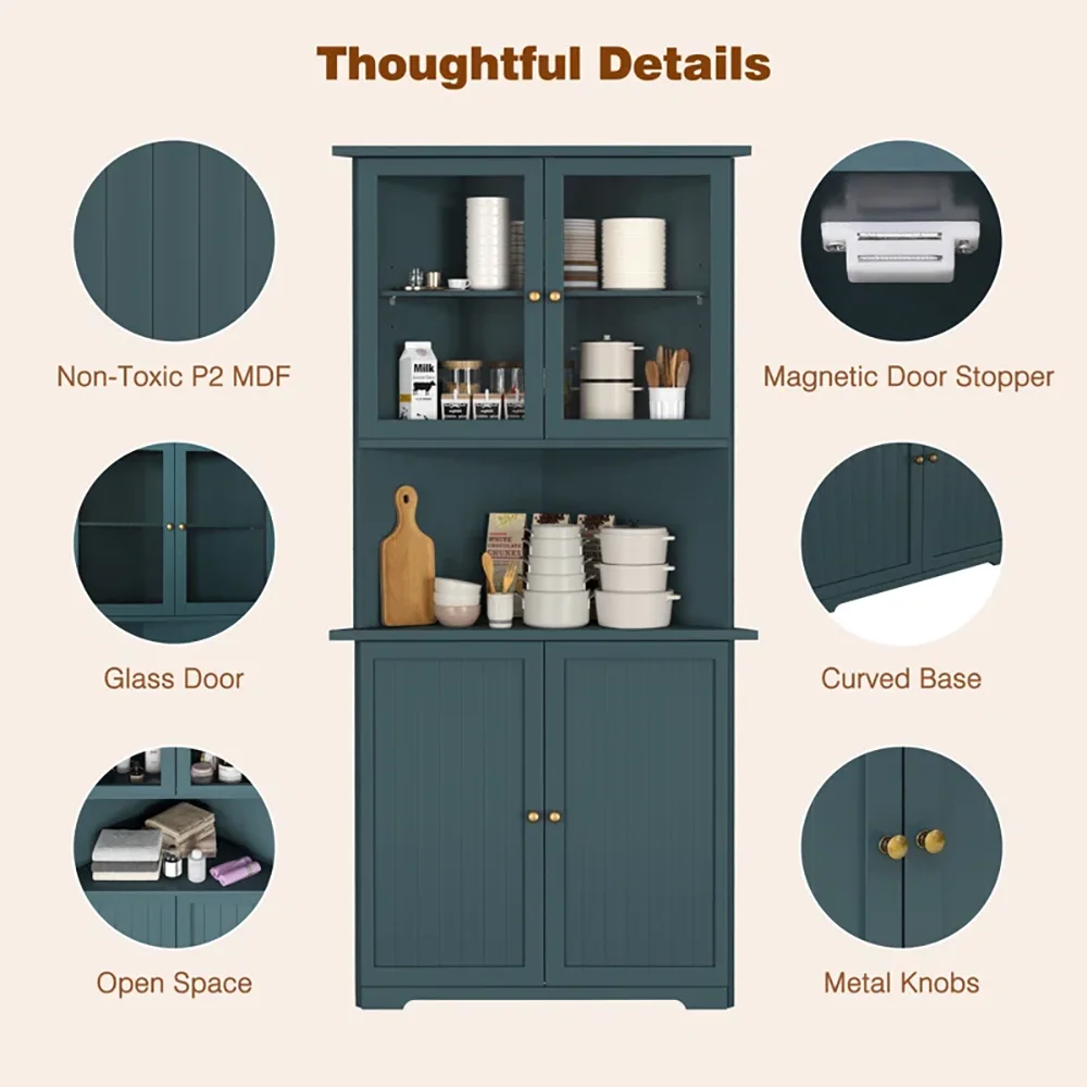 product wooden freestanding pantry storage cabinet with doors and shelves for dinning room or kitchen-4