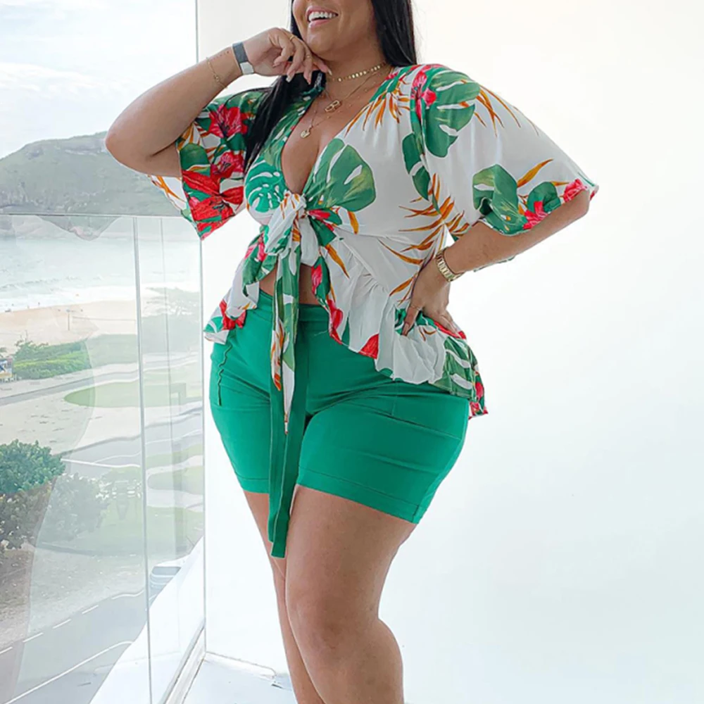 Large Size Ladies Clothes 2026.L-5xl Plus Size Women Clothing Two Piece Shorts Pants Sets Fat Women ...