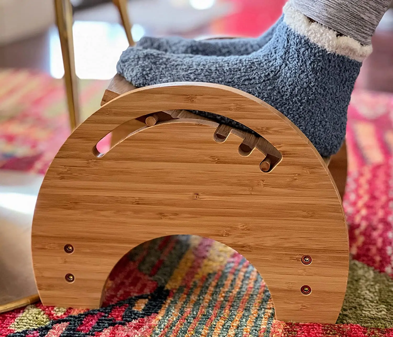 Wooden Foot Rest Under Desk Bamboo Foot Massager Roller Adjustable Footrest for Office