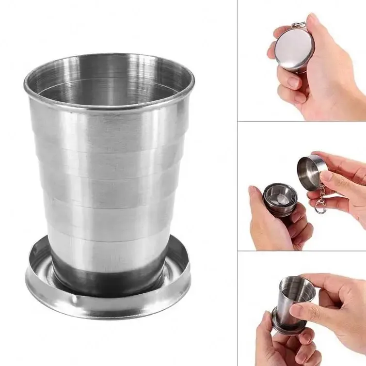 75ml/150ml/250ml collapsable coffee mug travel 304 stainless steel stackable folding cup outdoor water cup