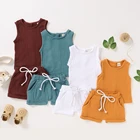 Childrens Summer Childrens Pure Color Sleeveless Baby Vest Tops +Shorts Sets For Kids Clothes Outfit Suits
